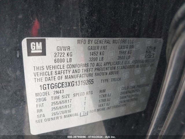 1GTG6CE3XG1319265 GMC CANYON SLE