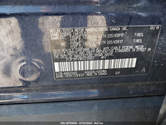 Toyota Rav4 Xle 2019 2T3P1RFV9KC015857 Image 9