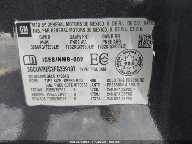 3GCUKREC2FG339107 Chevrolet Silverado 1500 1lt/2lt
