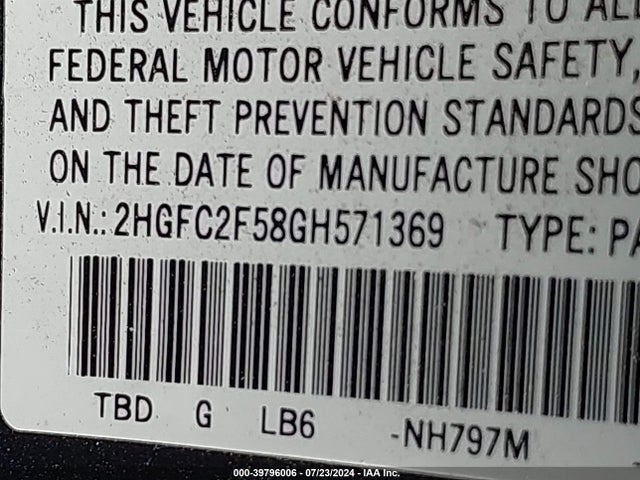 Honda Civic Lx 2016 2HGFC2F58GH571369 Image 9