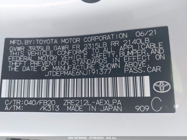 Toyota COROLLA LE 2022 JTDEPMAE6NJ191377 Image 9