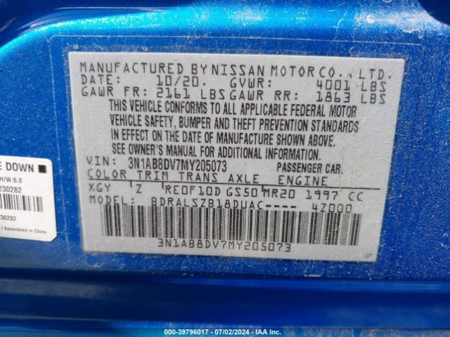 3N1AB8DV7MY205073 Nissan Sentra Sr Xtronic Cvt