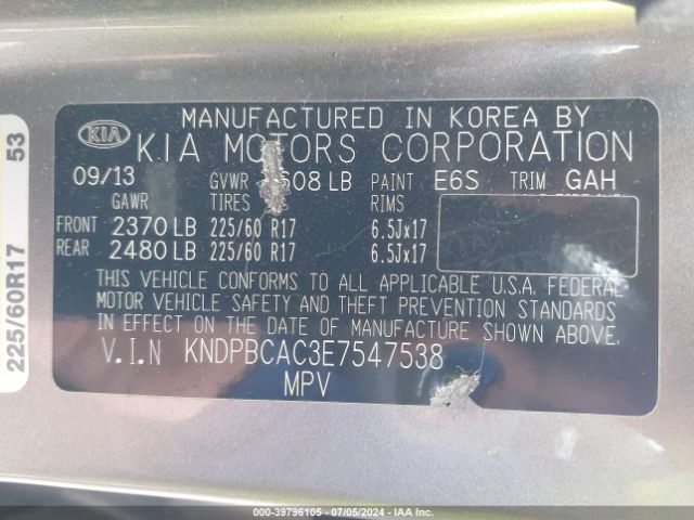 KNDPBCAC3E7547538 KIA Sportage Lx