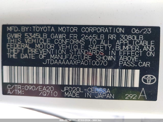 Toyota Mirai Xle 2023 JTDAAAAAXPA010070 Image 9