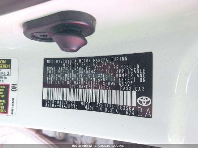 Toyota Corolla S Plus 2014 5YFBURHE5EP119032 Image 9