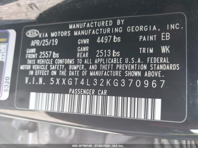 5XXGT4L32KG370967 KIA Optima S