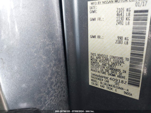 Nissan Maxima 3.5 Sl 2017 1N4AA6AP4HC409182 Image 9