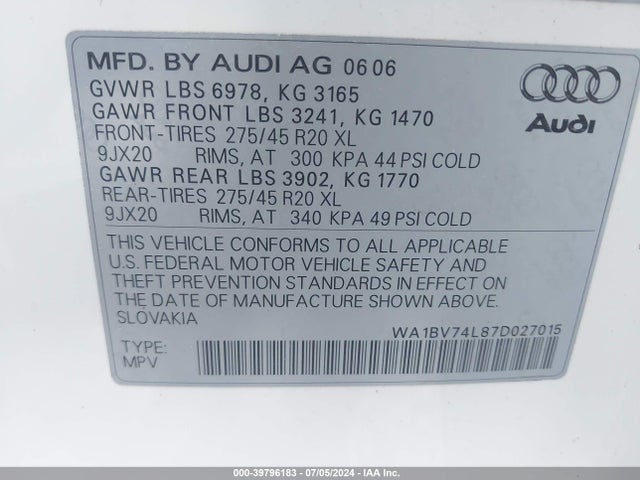 2007 AUDI Q7 WA1BV74L87D027015 Photo 8