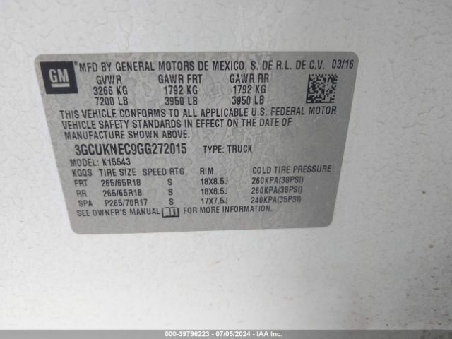 3GCUKNEC9GG272015 Chevrolet Silverado 1500 Wt