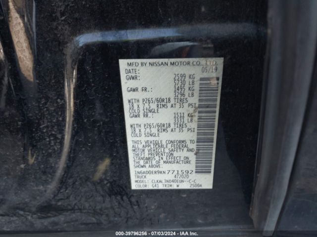1N6AD0ER9KN771592 Nissan Frontier Sl