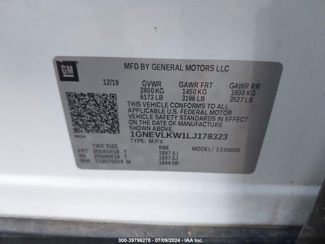 1GNEVLKW1LJ178323 Chevrolet Traverse Awd 1fl