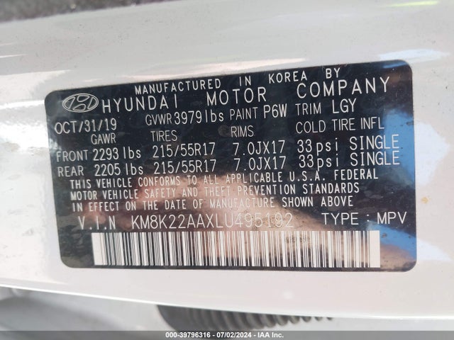 Hyundai Kona Sel 2020 KM8K22AAXLU495192 Image 9