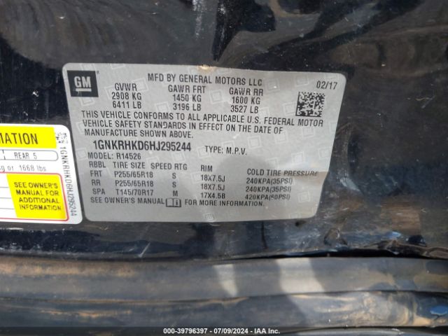 1GNKRHKD6HJ295244 Chevrolet Traverse 2lt