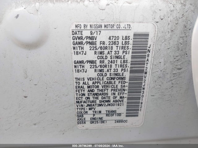 Nissan Rogue Sl 2018 JN8AT2MV2JW301921 Image 9