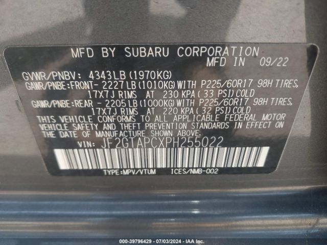 JF2GTAPCXPH255022 Subaru Crosstrek Premium