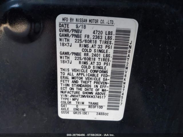 JN8AT2MV6KW374517 Nissan ROGUE SV