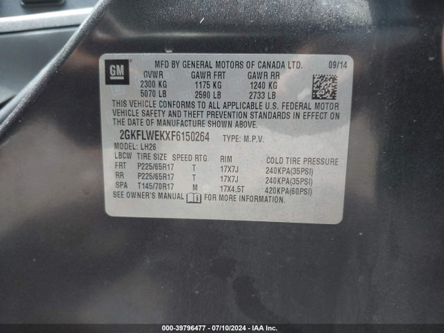 GMC Terrain Sle-2 2015 2GKFLWEKXF6150264 Image 9