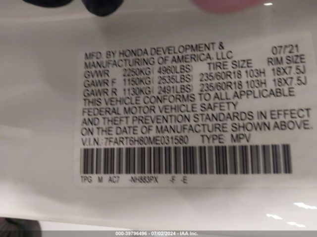 7FART6H80ME031580 Honda Cr-v Hybrid Ex-l