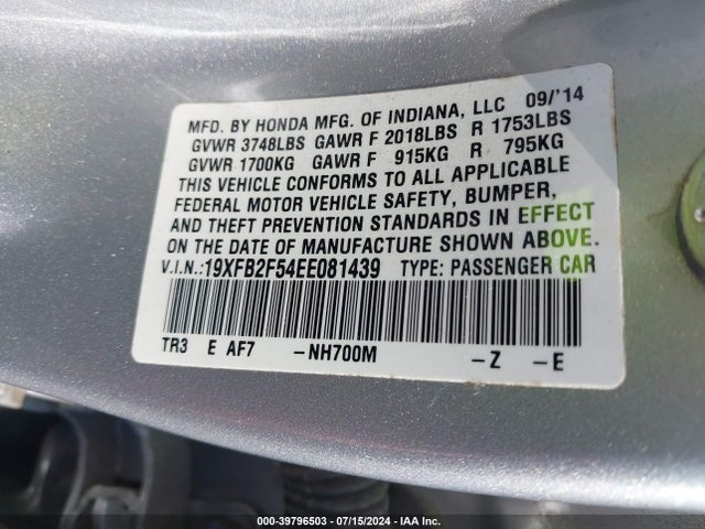 Honda Civic Lx 2014 19XFB2F54EE081439 Image 9