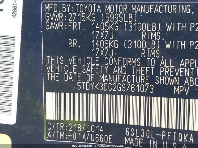 Toyota Sienna Xle 7 Passenger 2016 5TDYK3DC2GS761073 Image 9