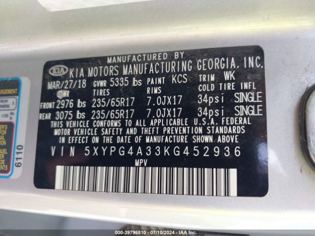 5XYPG4A33KG452936 KIA Sorento 2.4l L