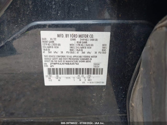 Ford EDGE SEL 2022 2FMPK4J97NBA05792 Image 9