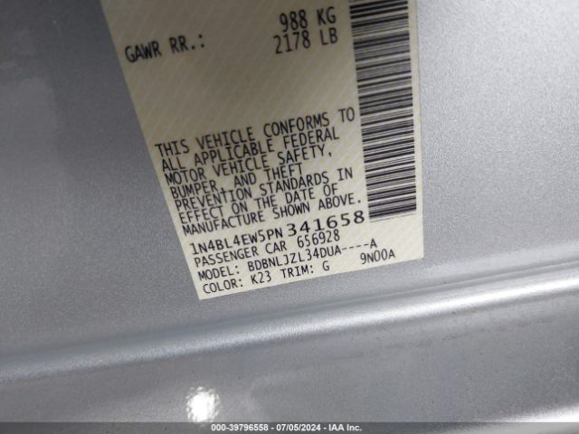 1N4BL4EW5PN341658 Nissan Altima Sl Intelligent Awd