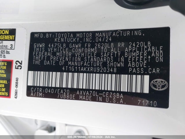Toyota CAMRY SE 2024 4T1G11AKXRU920348 Image 9