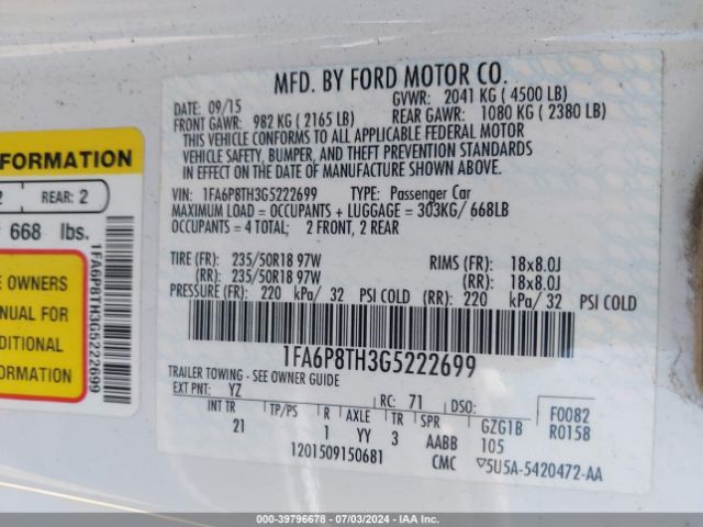 1FA6P8TH3G5222699 Ford Mustang Ecoboost