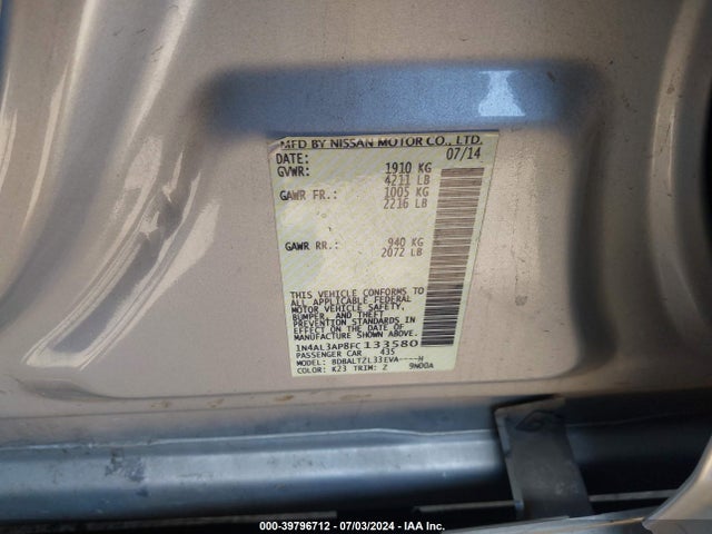 Nissan Altima 2.5 Sl 2015 1N4AL3AP8FC133580 Image 9