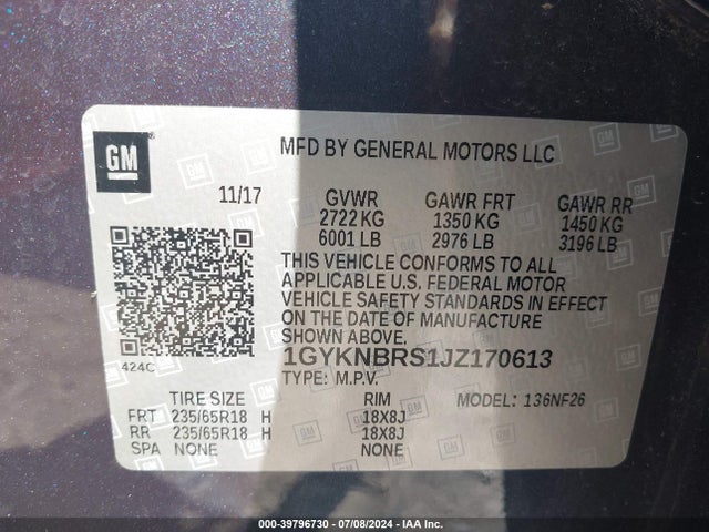 1GYKNBRS1JZ170613 Cadillac Xt5 Standard