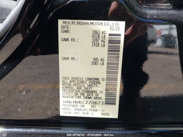 Nissan Altima S Fwd 2020 1N4BL4BV8LC220673 Image 9