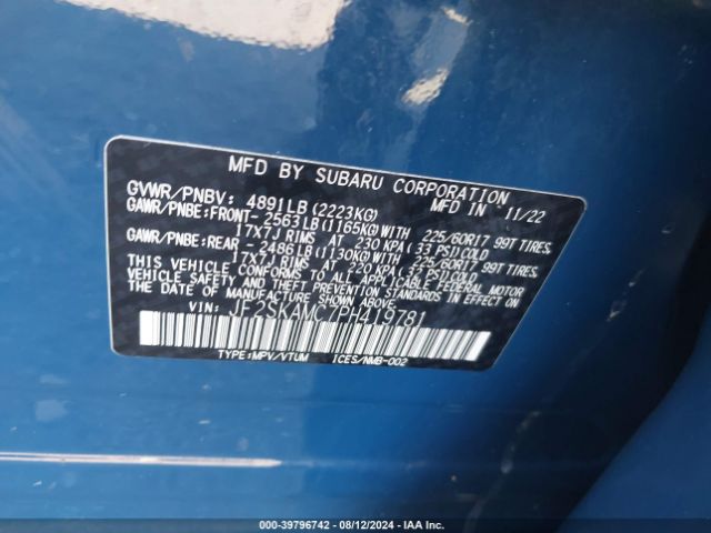 JF2SKAMC7PH419781 Subaru Forester Wilderness