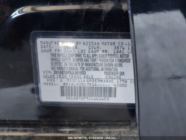 3N1AB7AP9JL661603 Nissan SENTRA SV