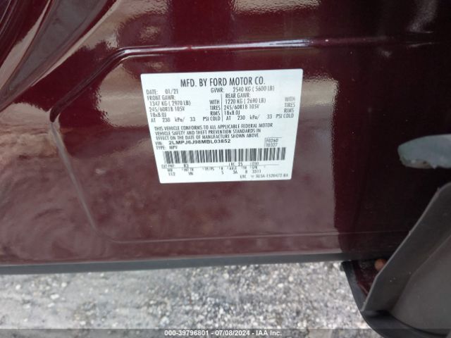 2LMPJ6J98MBL03852 Lincoln Nautilus Standard
