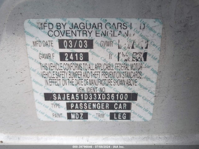 2003 JAGUAR X-TYPE SAJEA51D33XD36100 Photo 8