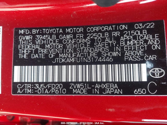 Toyota Prius Le 2022 JTDKAMFU1N3174446 Image 9