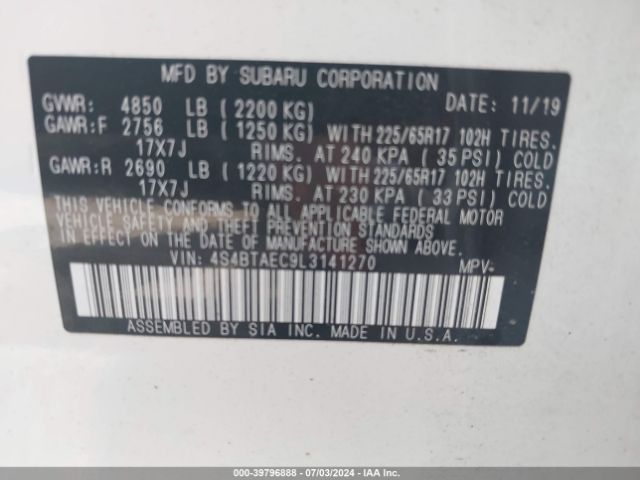 4S4BTAEC9L3141270 Subaru Outback Premium
