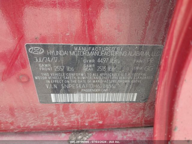 5NPE34AF1JH628855 Hyundai Sonata Limited