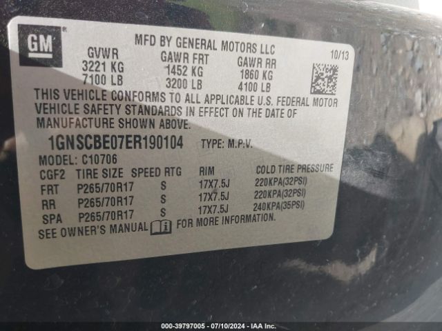 1GNSCBE07ER190104 Chevrolet Tahoe Lt