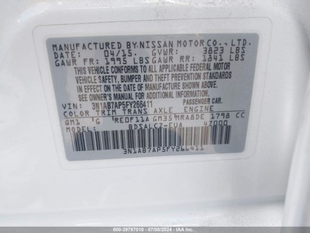 3N1AB7AP5FY266411 Nissan SENTRA S
