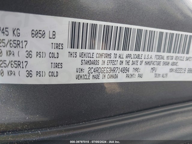 Dodge Grand Caravan Gt 2017 2C4RDGEG3HR714894 Image 9