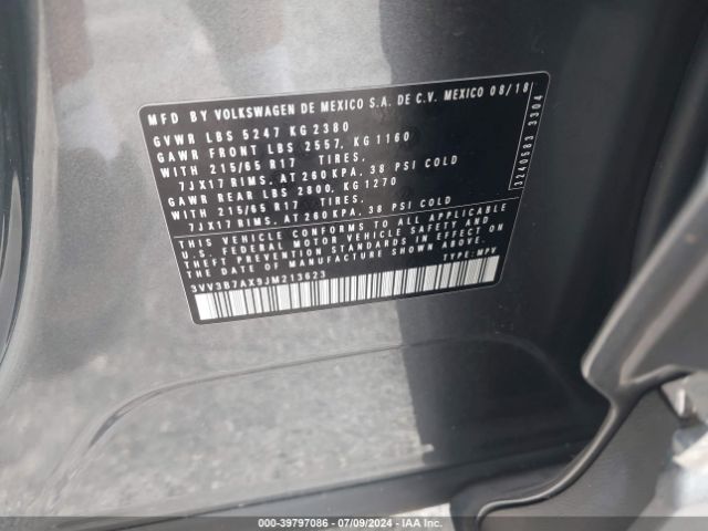3VV3B7AX9JM213623 Volkswagen Tiguan 2.0t Se/2.0t Sel