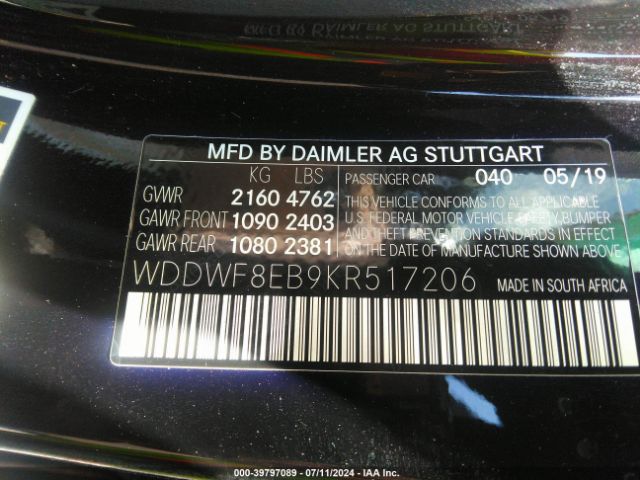 WDDWF8EB9KR517206 Mercedes-Benz C 300 4matic