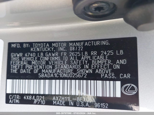 Lexus ES 300H 2022 58ADA1C10NU025672 Image 9