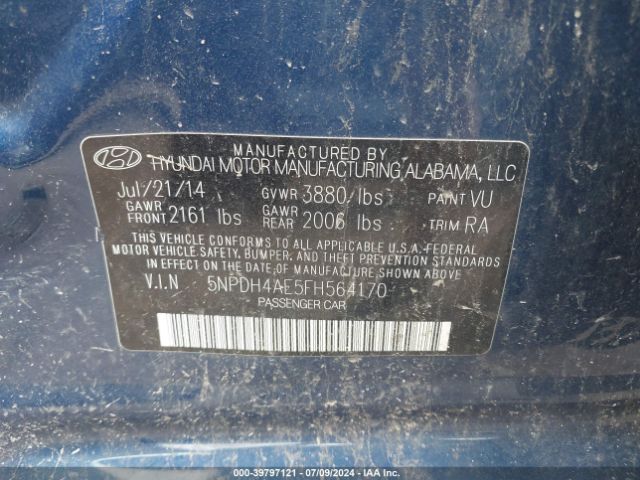 5NPDH4AE5FH564170 Hyundai ELANTRA SE