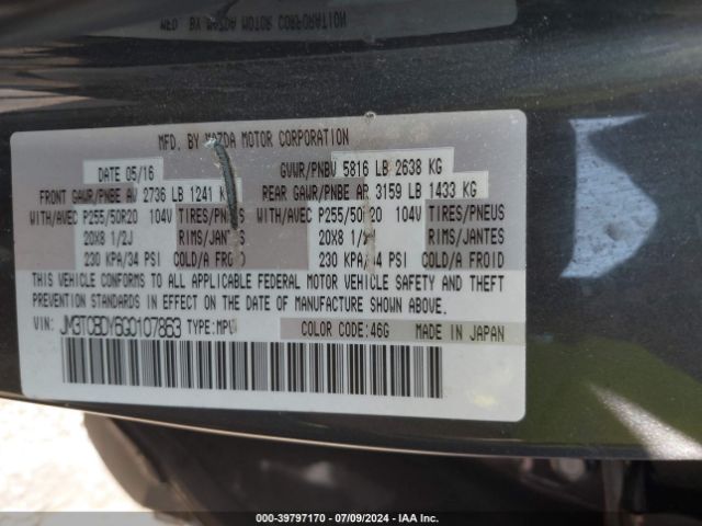 JM3TCBDY6G0107863 Mazda Cx-9 Grand Touring