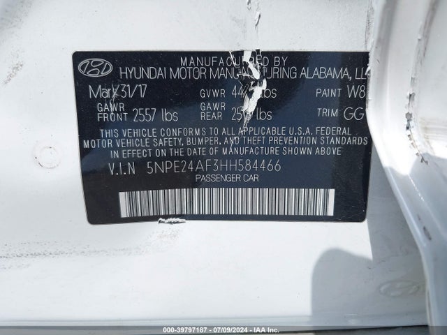 Hyundai Sonata 2017 5NPE24AF3HH584466 Image 9
