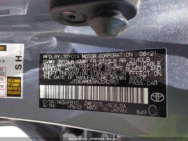 Toyota Corolla Hybrid Le 2022 JTDEAMDE6NJ042951 Image 8