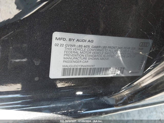 WAUGUDGY3NA059287 Audi A3 Premium 40 Tfsi Quattro S Tronic
